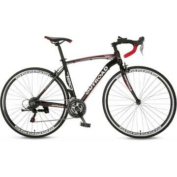 PanAme 14-21 Speed Road Bike with Light Aluminum Alloy Frame, 700C Wheel Commuter Bicycle with Dual Disc/V Brakes for Men and Women, Adult Faster Racing Bike (Black, Red, Blue, White)