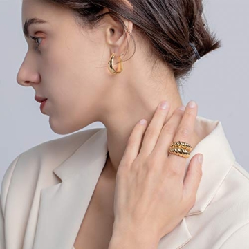 Stylish LILIE&WHITE Hammered Gold Chunky Hoop Earrings