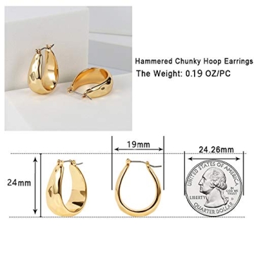 Stylish LILIE&WHITE Hammered Gold Chunky Hoop Earrings