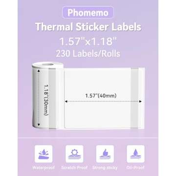 Phomemo Labels- 3 Rolls Thermal Clear Label- M110/M221/M220/M120/M200 Transparent Thermal Paper 1.57...
