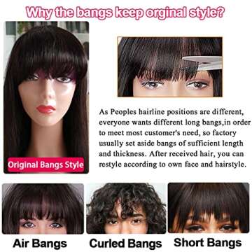 Body Wave Wigs with Bangs Human Hair Wigs for Black Women None Lace Front Wigs 150% Density Brazilian Virgin Hair Glueless Machine Made Wig Natural Color(18 Inch, Body Wave)