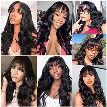 Body Wave Wigs with Bangs Human Hair Wigs for Black Women None Lace Front Wigs 150% Density Brazilian Virgin Hair Glueless Machine Made Wig Natural Color(18 Inch, Body Wave)