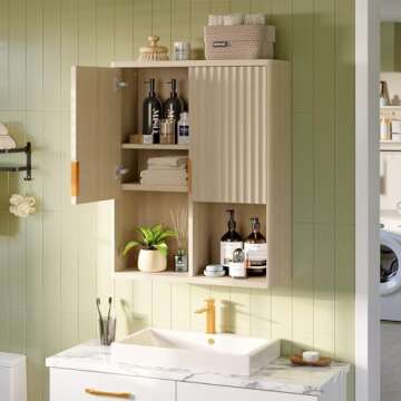 Besiter Fluted Bathroom Wall Cabinet Over The Toilet Storage, 23"x 29" Medicine Cabinet with Adjusta...