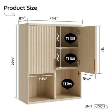 Besiter Fluted Bathroom Wall Cabinet Over The Toilet Storage, 23"x 29" Medicine Cabinet with Adjustable Shelf, Laundry Cabinet Wall Mounted and Kitchen Storage Cabinet(Natural Oak)