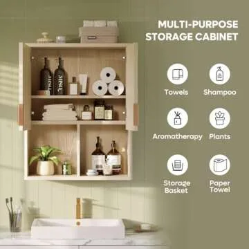 Besiter Fluted Bathroom Wall Cabinet Over The Toilet Storage, 23"x 29" Medicine Cabinet with Adjustable Shelf, Laundry Cabinet Wall Mounted and Kitchen Storage Cabinet(Natural Oak)