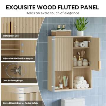 Besiter Fluted Bathroom Wall Cabinet Over The Toilet Storage, 23"x 29" Medicine Cabinet with Adjustable Shelf, Laundry Cabinet Wall Mounted and Kitchen Storage Cabinet(Natural Oak)