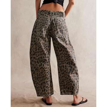 Wayolyn Leopard Barrel Jeans Women Cheetah Pants Leopard Print Wide Leg Y2k Jeans (Brown, Small)