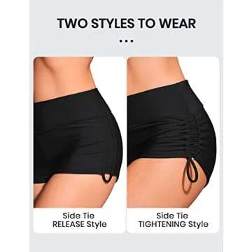 CRZ YOGA Womens Swim Board Shorts High Waisted Bathing Suit Bottoms Adjustable Ruched Side Swimsuit