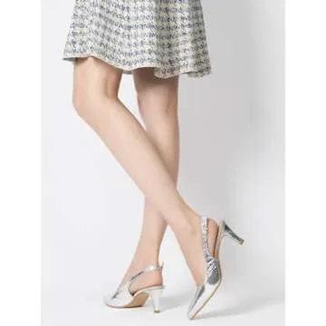 hingswink Silver Slingback Heels for Women Closed Toe Heels Kitten Heels for Women Dressy Pointed Toe Sling Back Heels Women 2 Inch Low Heel Dress Shoes for Women Pumps for Women, Silver08