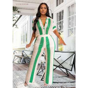 VOIKERDR Beach Cover Up Sets Crochet Sets Two Piece Women Vacation Outfits Swim Bikini Coverup Summer