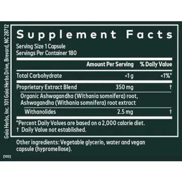 Gaia Herbs Ashwagandha Root - Organic Support for Stress, Sleep & Immunity - 180 Count