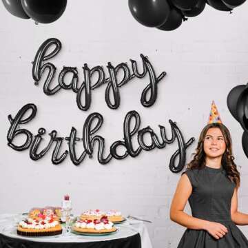 Stylish Black Happy Birthday Balloons Banner for Parties
