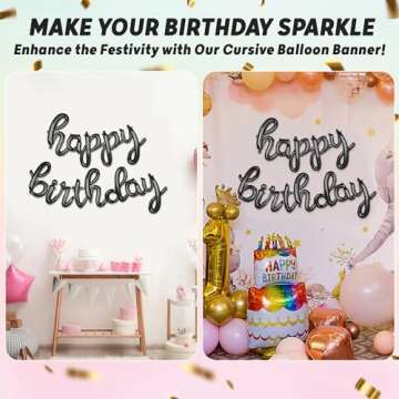 Stylish Black Happy Birthday Balloons Banner for Parties