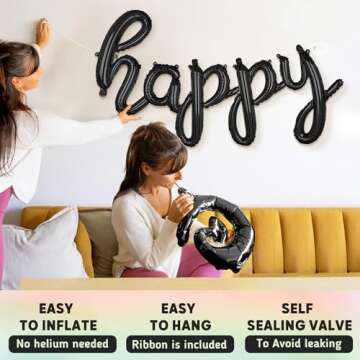 Stylish Black Happy Birthday Balloons Banner for Parties