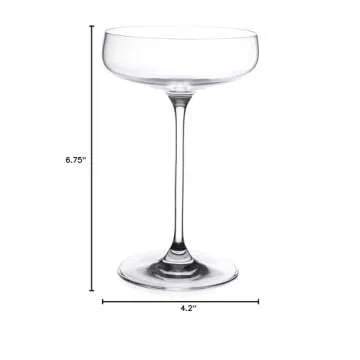 Champagne Saucer - Set of 4 Glasses - Belle Coupe - Cocktail - Glass - Crystal - Glasses - Classic Clear - 11 Oz. - by Majestic Gifts Inc. - Made in Europe
