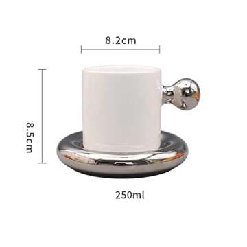 DECRZPB Ceramic Coffee Mug Silver Yolk With Saucer Tea Cup Pottery Coffee Cup Mug Gift for Office an...