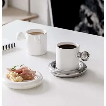 DECRZPB Ceramic Coffee Mug Silver Yolk With Saucer Tea Cup Pottery Coffee Cup Mug Gift for Office and Home