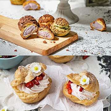 2Pcs Cream Icing Piping Nozzle Tip Stainless Steel,Long Puff Nozzle Tip with 50Pcs Disposable Pastry Piping Bags Cupcake and Puff Filling Kit Decorating Tool Supplies