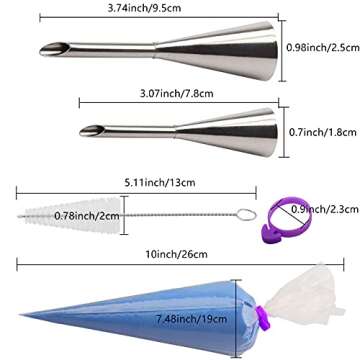 2Pcs Cream Icing Piping Nozzle Tip Stainless Steel,Long Puff Nozzle Tip with 50Pcs Disposable Pastry Piping Bags Cupcake and Puff Filling Kit Decorating Tool Supplies