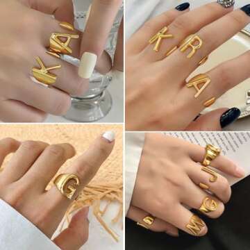 KeyStyle Gold Initial A Rings for Women, GoldChic Jewelry Letter Adjustable Ring Womens Statement Rings for Party, Women’s Alphabet Ring Name Jewelry