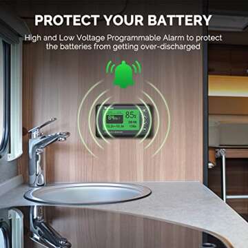 Renogy 500A Battery Monitor with Shunt, High and Low Voltage Programmable Alarm, Range 10V-120V up t...