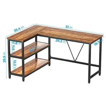 GreenForest L Shaped Desk 51x35.4 inch Reversible Corner Computer Gaming Desk with Storage Shelves for Home Office PC Workstation Laptop Table, Walnut