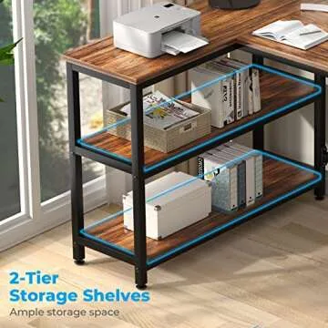 GreenForest L Shaped Desk 51x35.4 inch Reversible Corner Computer Gaming Desk with Storage Shelves for Home Office PC Workstation Laptop Table, Walnut