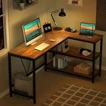 GreenForest L Shaped Desk 51x35.4 inch Reversible Corner Computer Gaming Desk with Storage Shelves for Home Office PC Workstation Laptop Table, Walnut