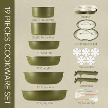 CAROTE 19pcs Pots and Pans Set, Nonstick Cookware Set Detachable Handle, Induction Kitchen Cookware ...