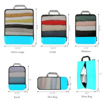 BAGAIL 4 Set/6 Set/8 Set Compression Packing Cubes Travel Accessories Expandable Packing Organizers(Blue HalfMesh 6 Set)