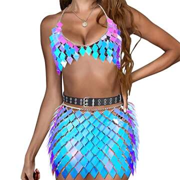 Blue Sequins Tassels Body Chain Set for Women and Girls