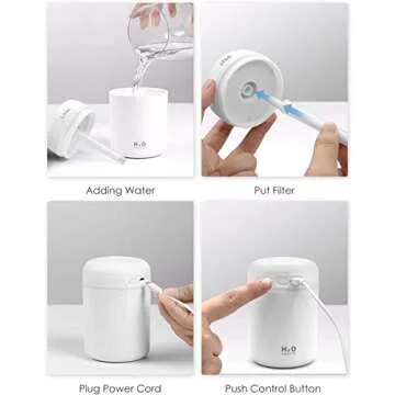 LtYioe Colorful Cool Mini Humidifier, USB Personal Desktop Humidifier for Car, Office Room, Bedroom,etc. Auto Shut-Off, 2 Mist Modes, Super Quiet. (White)