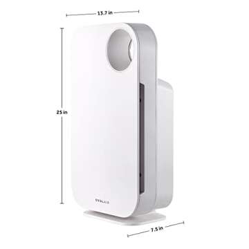 OVAL AIR AIR1000A 3-Stage H13 True HEPA 5-in-1 Air Purifier For Allergens,Dust,Pets,Allergies,Odor,Smoke,Pollen, Rooms up to 600 sq. ft., White, 13.8" X 7.5" X 25"