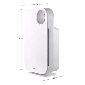 OVAL AIR AIR1000A 3-Stage H13 True HEPA 5-in-1 Air Purifier For Allergens,Dust,Pets,Allergies,Odor,Smoke,Pollen, Rooms up to 600 sq. ft., White, 13.8" X 7.5" X 25"
