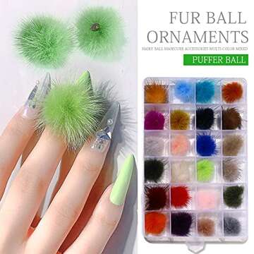 Yzzseven 24PCS Cute Magnetic Nail Poms Mink Fleece Detachable 3D Nail Fluffy DIY Magnetic Fluffy Ball Suit Removable Decorations Soft Plush Ball for Nail Art DIY(12 Colors)