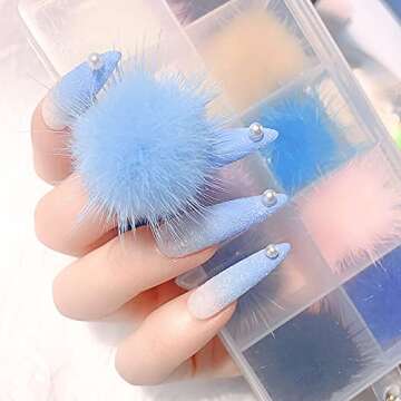 Yzzseven 24PCS Cute Magnetic Nail Poms Mink Fleece Detachable 3D Nail Fluffy DIY Magnetic Fluffy Ball Suit Removable Decorations Soft Plush Ball for Nail Art DIY(12 Colors)