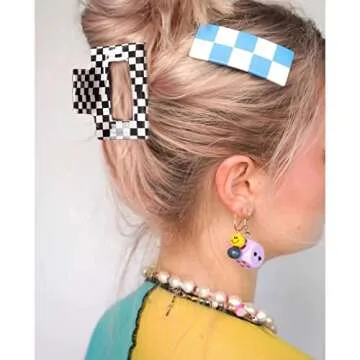 Bmobuo Checkered Hair Claw Clips - Ideal for All Hair Types