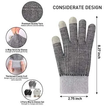 Winter Touchscreen Gloves for Women - 3 Pairs Set
