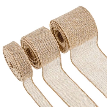 3 Rolls Christmas Burlap Jute Fabric Wired Ribbon 1/2/3 Inch by 10 Yards Jute Ribbon Linen Type Clot...