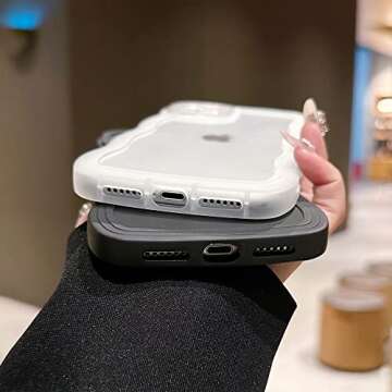 SKYLMW Compatible with iPhone 12 Case 6.1" 2020, Cute Kawaii Curly Wave Frame Shape Soft Silicone Shockproof Protective Phone Cover for Women Girls, Clear