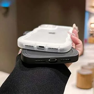 SKYLMW Compatible with iPhone 12 Case 6.1" 2020, Cute Kawaii Curly Wave Frame Shape Soft Silicone Shockproof Protective Phone Cover for Women Girls, Clear