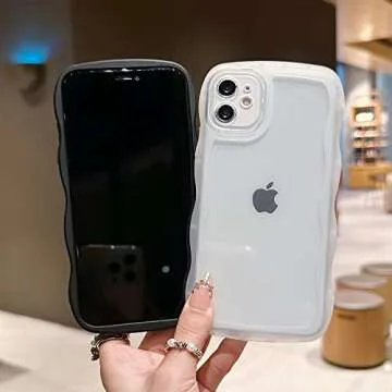 SKYLMW Compatible with iPhone 12 Case 6.1" 2020, Cute Kawaii Curly Wave Frame Shape Soft Silicone Shockproof Protective Phone Cover for Women Girls, Clear