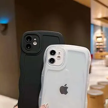 SKYLMW Compatible with iPhone 12 Case 6.1" 2020, Cute Kawaii Curly Wave Frame Shape Soft Silicone Shockproof Protective Phone Cover for Women Girls, Clear