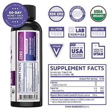 Zhou Organic Black Seed Oil | 100% Virgin Cold Pressed Omega 3 6 9 | Super Antioxidant for Immune Su...