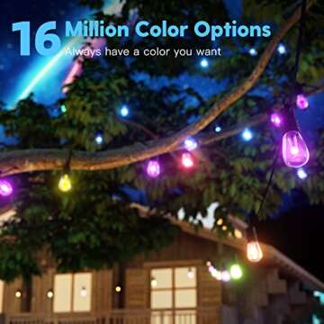 addlon 48FT LED Outdoor String Lights, RGBW Smart String Lights with Alexa, App and Remote Control, Waterproof Patio Lights with Color Changing Shatterproof Bulbs, ETL Listed, for Backyard, Party