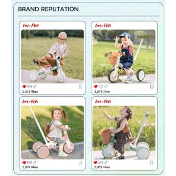 LOL-FUN 5 in 1 Toddler Tricycles for 1-3 Year Olds Boys Girls Toy, Baby Balance Bike 1 Year Old Kids Gift with Parent Steering Push Handle