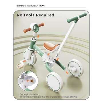 LOL-FUN 5 in 1 Toddler Tricycles for 1-3 Year Olds Boys Girls Toy, Baby Balance Bike 1 Year Old Kids Gift with Parent Steering Push Handle