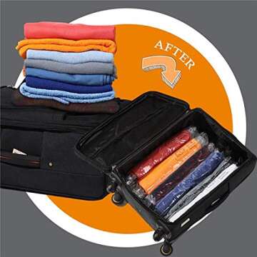 JHS-TECH 12 Compression Bags for Travel No Vacuum or Pump, Reusable Travel Storage Bags for Clothes Sacks-Save Space in Your Luggage Accessories Suitcase Size (8 x Medium, 4 x Large)