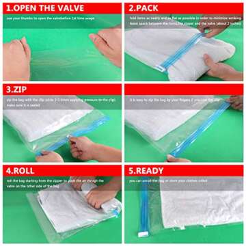 JHS-TECH 12 Compression Bags for Travel No Vacuum or Pump, Reusable Travel Storage Bags for Clothes Sacks-Save Space in Your Luggage Accessories Suitcase Size (8 x Medium, 4 x Large)