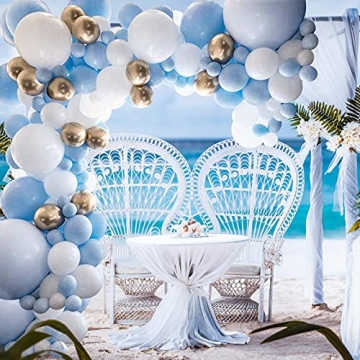 Colorful Blue White Gold Balloon Arch Garland Kit 127pcs